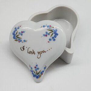 Lefton Trinket Box Heart Shaped I Love You Hand Painted Ceramic 2"